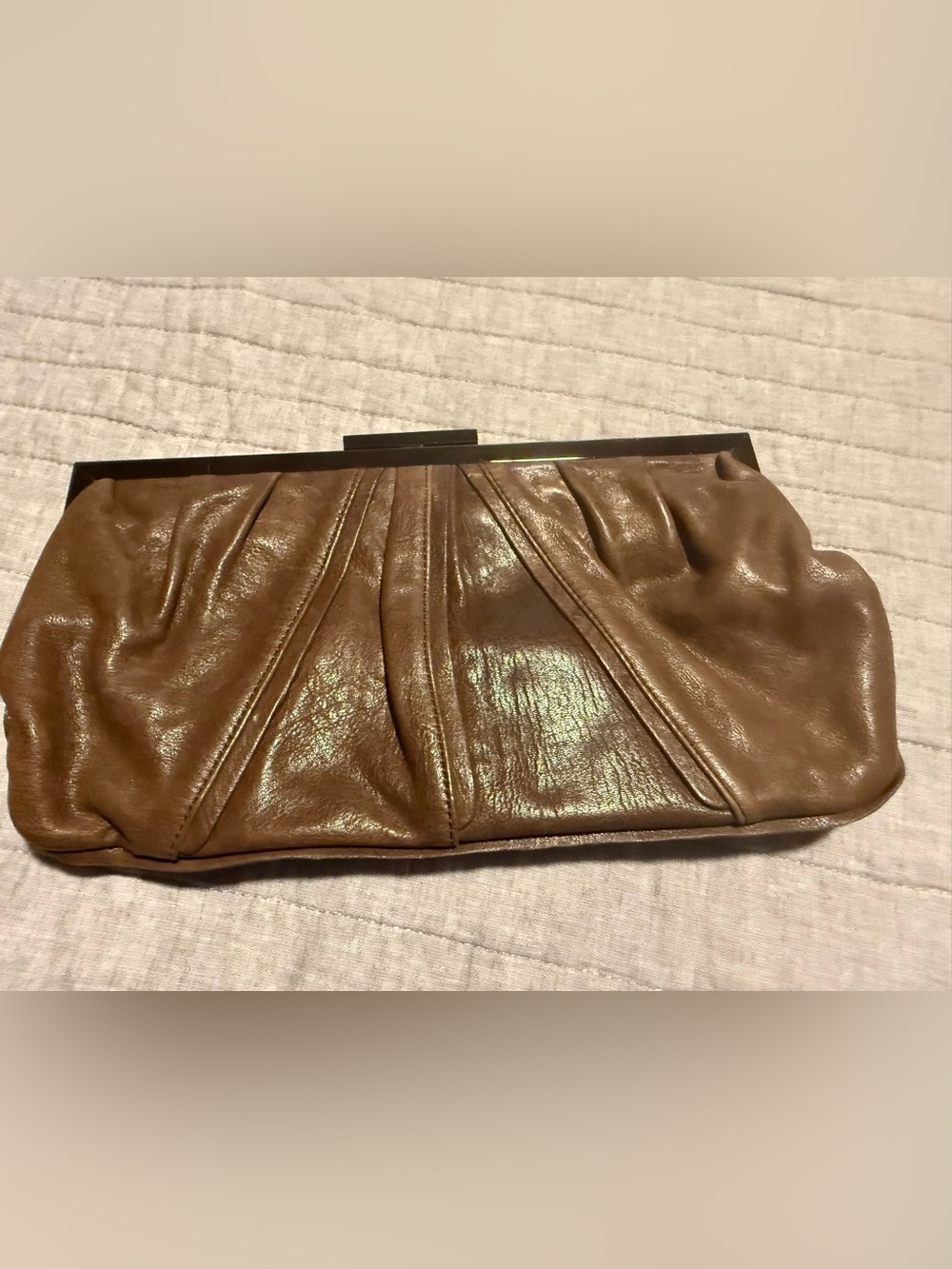 Armani Exchange Brown Leather Pleated Clutch
